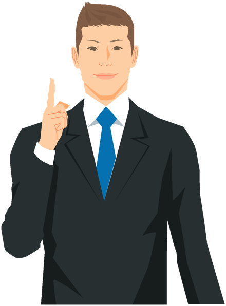 案内するスーツ姿の男性のイラスト